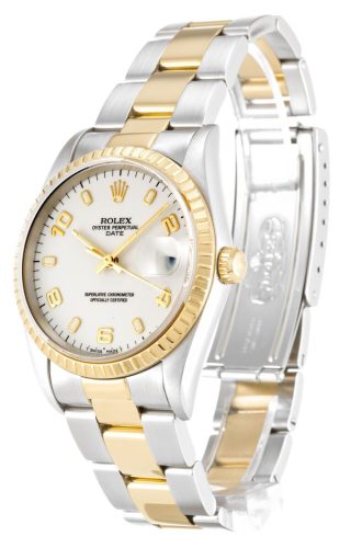 Replica Rolex Oyster Perpetual Date 34mm White Dial 15223 photo review