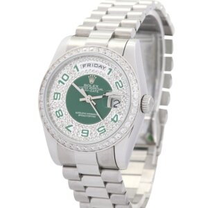 Rolex Day-Date 36 mm groen en zilver met diamanten wijzerplaat 118346