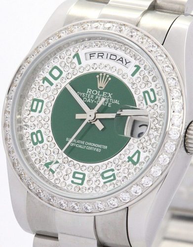 Replica Rolex Day-Date 36mm Green and Silver with Diamonds Dial 118346 photo review