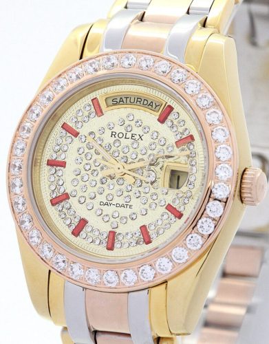 Replica Rolex Day-Date 36mm Yellow gold with Diamonds Dial 118346 photo review