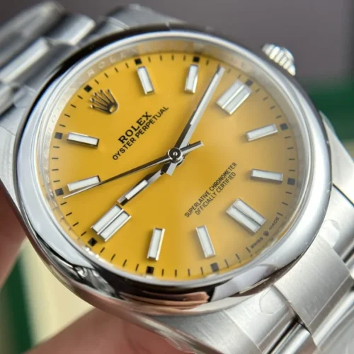 Replica Rolex Oyster Perpetual 41mm Yellow Dial 124300 photo review