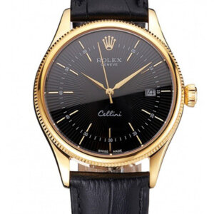 Superclone Rolex Cellini 38mm Zwarte Wijzerplaat REP016807