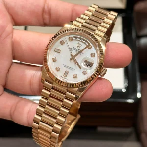 Superclone Rolex Day-Date White Mother-of-Pearl Diamond Dial 128235-0029 36 mm