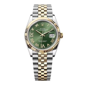 Replica Rolex Datejust Olive Green Roman Diamond Dial 126233-0025 36 mm