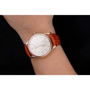 Super Clone Rolex Cellini White Dial Rose Gold Case Light Brown Leather Strap - Imagen 10