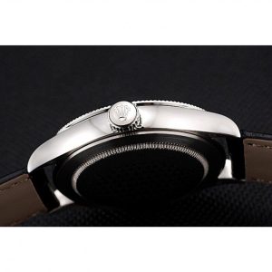 Super Clone Rolex Cellini Time Silver Case Black Dial Black Leather Bracelet  622654 - Imagen 8