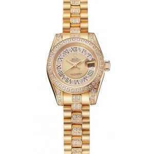 Super Clone Rolex DayJust Diamond Pave Gold Dial Gold Diamond Bracelet 1453953 - Image 10