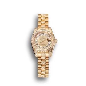 Super Clone Rolex DayJust Diamond Pave Gold Dial Gold Diamond Bracelet 1453953