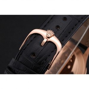 Super Clone Rolex Cellini Time Rose Gold Case Black Dial Black Leather Bracelet  622656 - Afbeelding 6
