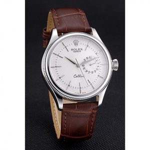 Rolex Cellini White Dial Stainless Steel Case Brown Leather Bracelet 622723 - Afbeelding 3