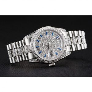 Super Clone Rolex Day-Date Diamond Pave Dial And Bezel And Stainless Steel Bracelet - Image 5