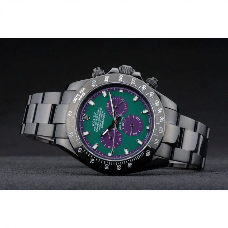 Super Clone Rolex Daytona Black Ion Plated Tachymeter Black Stainless Steel Strap Green Dial 80246 - Image 5