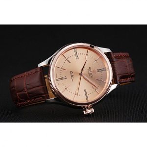 Rolex Cellini Gold Dial And Bezel Stainless Steel Case Brown Leather Strap 622840 - Imagen 5
