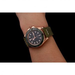 Rolex Yacht-Master Black Dial Green Bezel Rose Gold Case Green Leather Bracelet 1453862 - Imagen 9