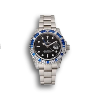 Super Clone Rolex GMT Master II Black Dial Stone Set Bezel Stainless Steel Case And Bracelet 1453747