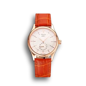 Super Clone Rolex Cellini White Dial Rose Gold Case Light Brown Leather Strap