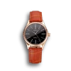 Super Clone Rolex Cellini Black Dial Roman Numerals Rose Gold Case Light Brown Leather Strap