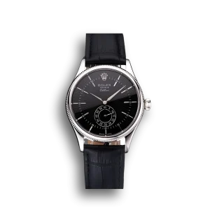 Super Clone Rolex Cellini Black Dial Stainless Steel Case Black Leather Strap