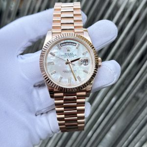 Super Clone Rolex Day-Date White Mother-of-Pearl Diamond Dial 128235-0078 36 mm - Imagen 9