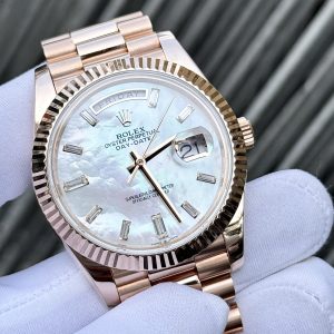 Super Clone Rolex Day-Date White Mother-of-Pearl Diamond Dial 128235-0078 36 mm - Imagen 12