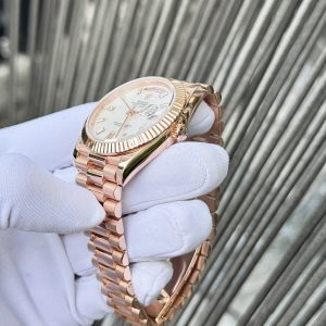 Super Clone Rolex Day-Date White Mother-of-Pearl Diamond Dial 128235-0078 36 mm - Imagen 6