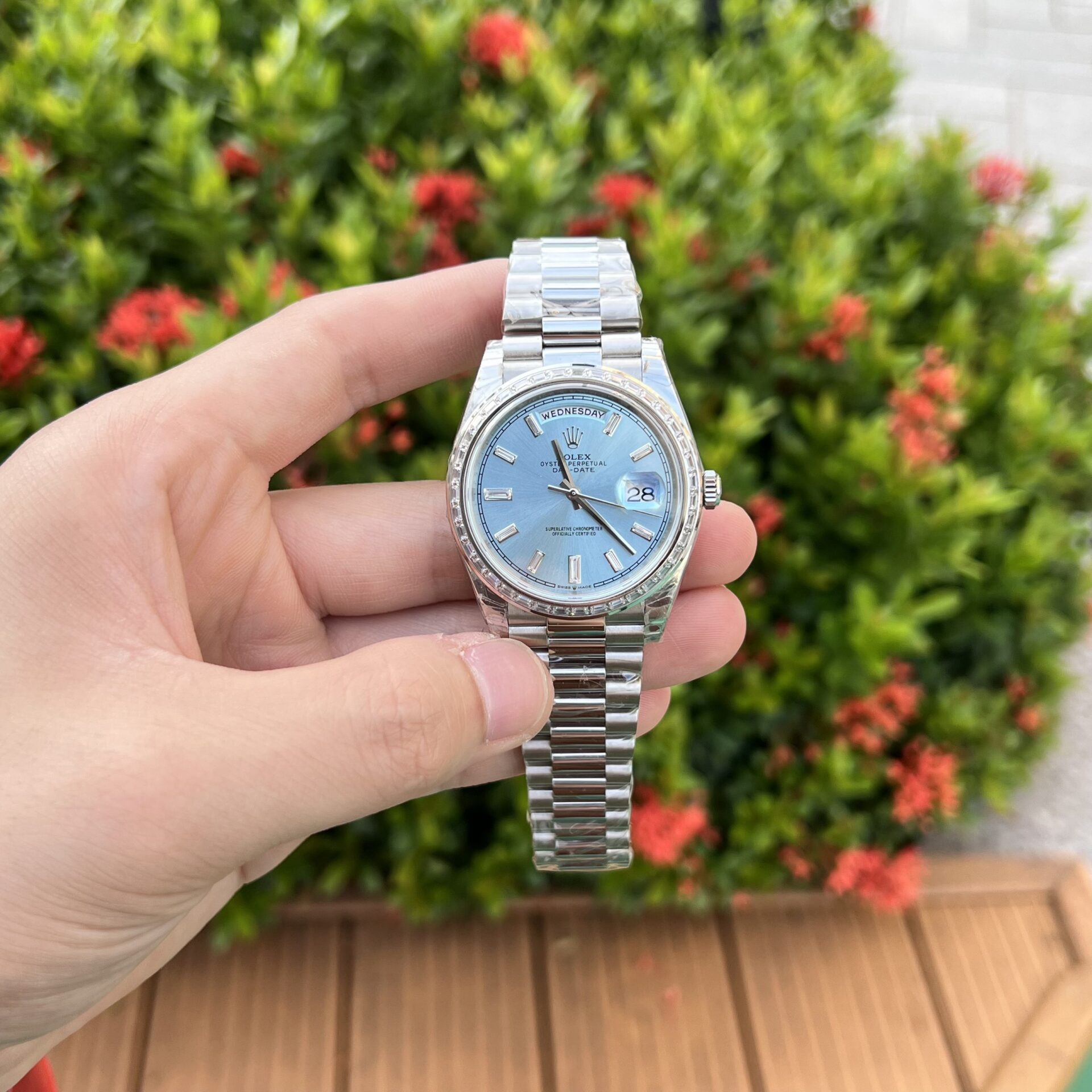Super Clone Rolex Day-Date Ice Blue Diamond Dial 228396tbr-0002 40 mm - Image 3