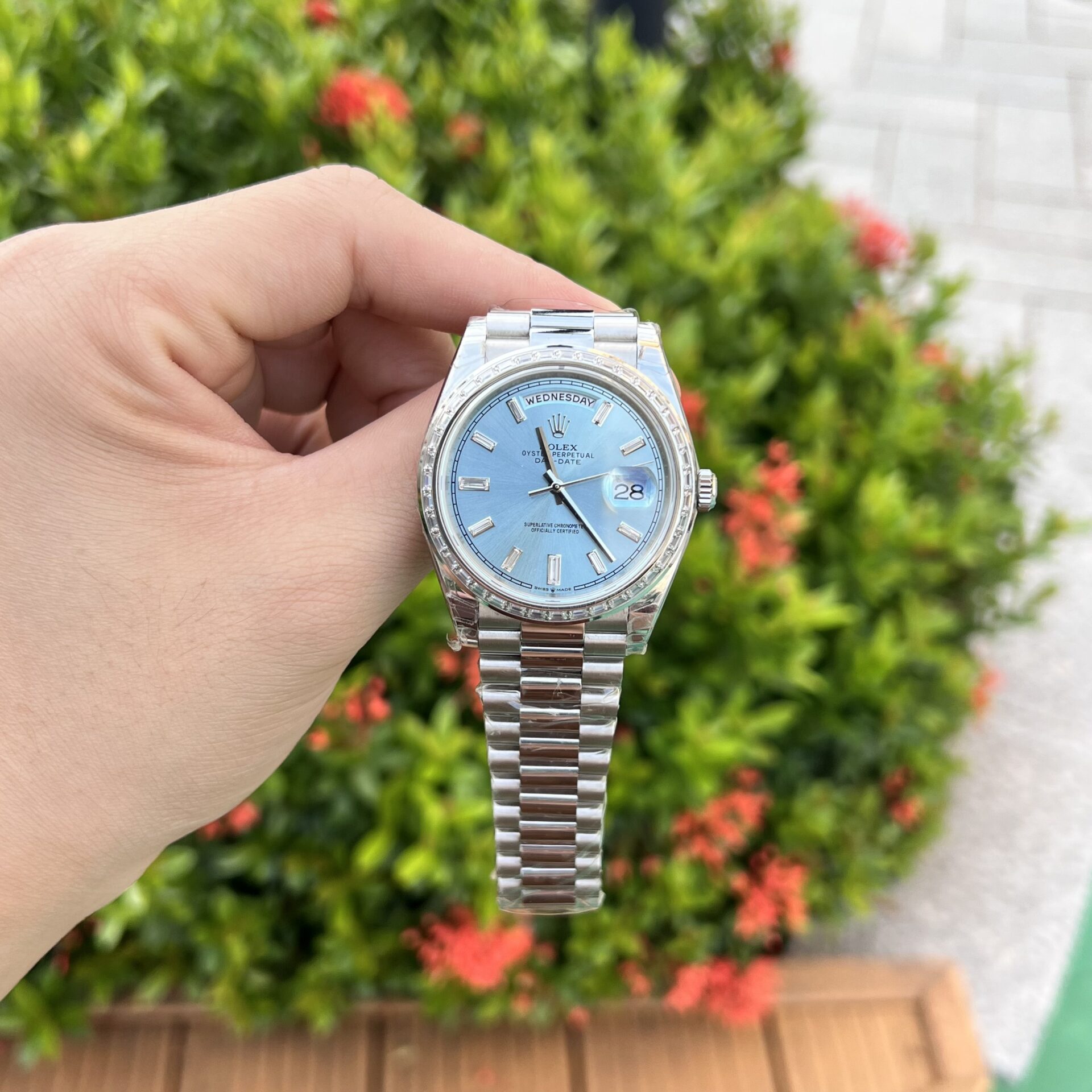 Super Clone Rolex Day-Date Ice Blue Diamond Dial 228396tbr-0002 40 mm - Image 2