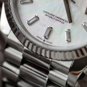 Super Clone Rolex Day-Date White Mother-of-Pearl Diamond Dial 128236-0021 36 mm - Image 7
