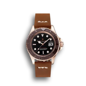 Rolex Yacht-Master Black Dial Brown Bezel Rose Gold Case Brown Leather Bracelet 1453860