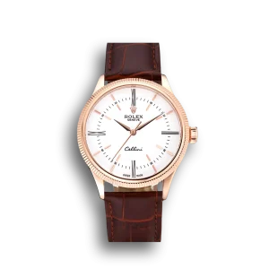 Super Clone Rolex Cellini Time Gold Case White Dial Brown Leather Bracelet  622655