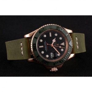 Rolex Yacht-Master Black Dial Green Bezel Rose Gold Case Green Leather Bracelet 1453862 - Imagen 3