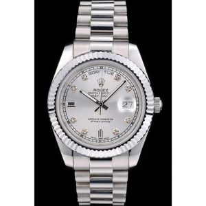Vista alternativa de Super Clone Rolex DayDate Stainless Steel Ribbed Bezel Silver Dial 41995
