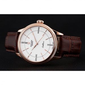 Super Clone Rolex Cellini Time Gold Case White Dial Brown Leather Bracelet 622655 - Afbeelding 5
