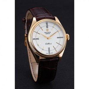 Rolex Cellini White Dial Gold Case Brown Leather Strap 622833 – Bild 3
