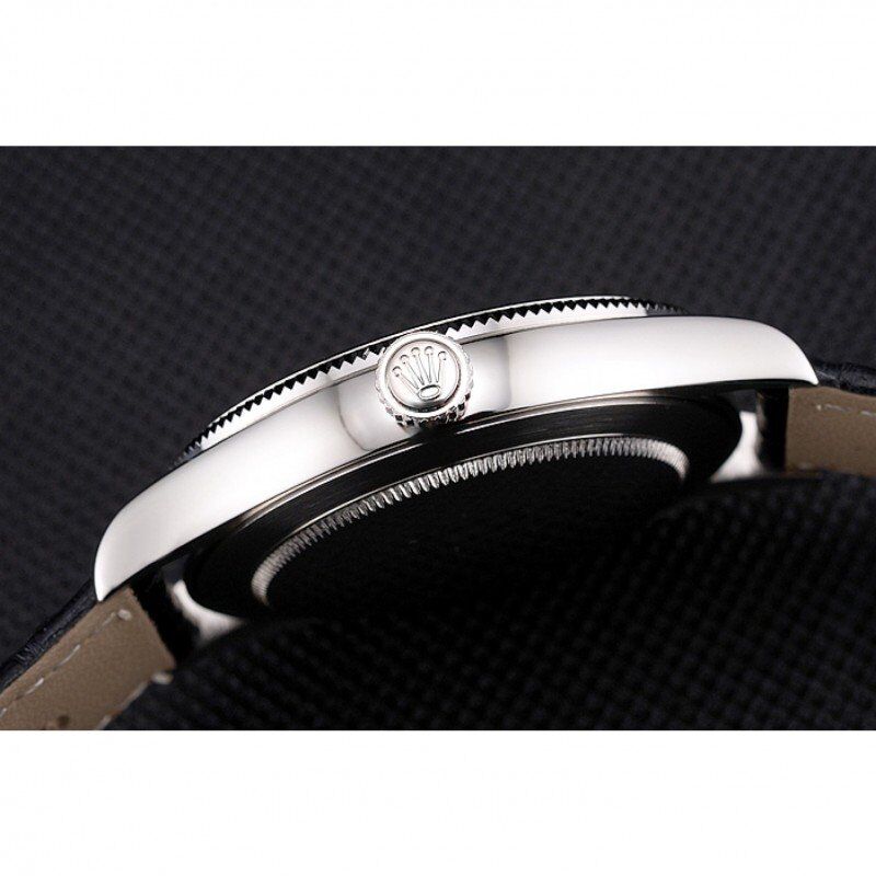 Super Clone Rolex Cellini Black Dial Roman Numerals Stainless Steel Case Black Leather Strap - Image 9