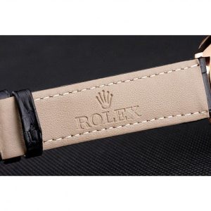 Super Clone Rolex Cellini Black Dial Rose Gold Case Black Leather Strap - Imagen 7