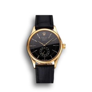 Super Clone Rolex Cellini Black Dial Gold Case Black Leather Strap