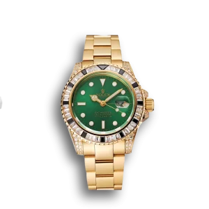 Super Clone Rolex GMT Master II Green Dial Stone Set Bezel Gold Case And Bracelet 1453748