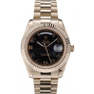 Super Clone Rolex Day-Date Gold Stainless Steel Ribbed Bezel Black Dial 41998 - Afbeelding 12