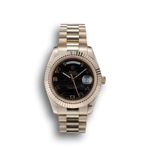 Super Clone Rolex Day-Date Gold Stainless Steel Ribbed Bezel Black Dial 41998