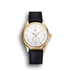 Super Clone Rolex Cellini White Dial Gold Case Black Leather Strap