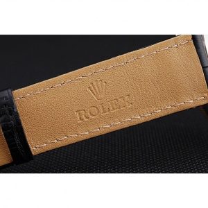 Rolex Cellini Blue Dial Gold Bezel Stainless Steel Case Black Leather Strap 622841 - Image 8