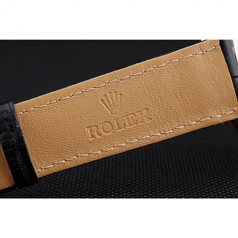 Rolex Cellini Blue Dial Gold Bezel Stainless Steel Case Black Leather Strap 622841 - Image 8