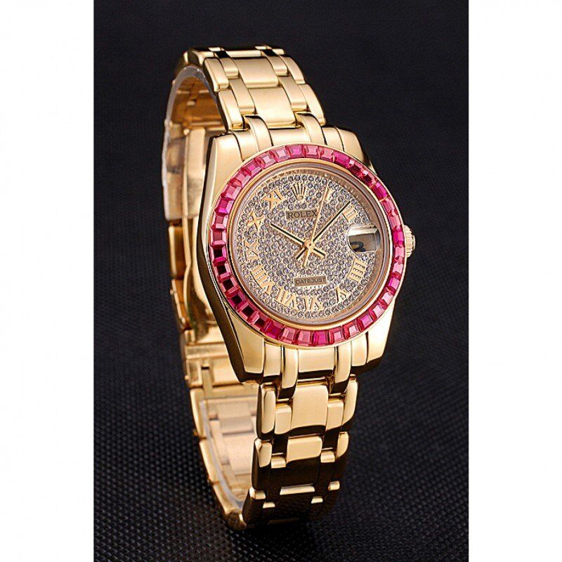 Rolex Datejust Diamond Dial Pink Jewels Bezel Gold Case And Bracelet 622835 – Image 3