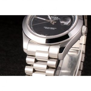 Super Clone Rolex Day-Date Stainless Steel Bracelet Black Dial 80294 - Image 7