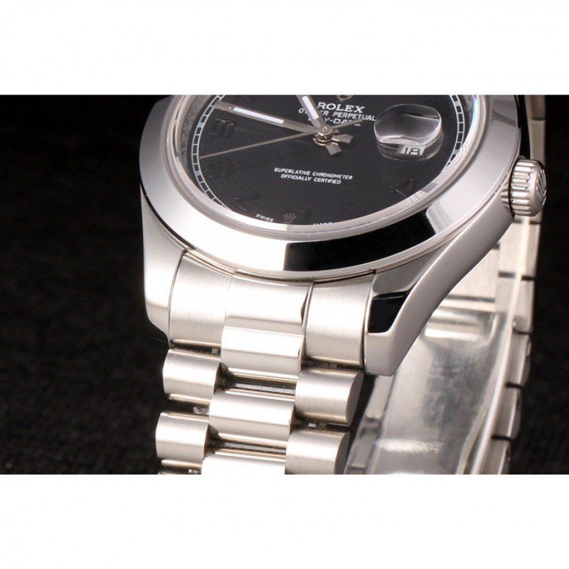 Super Clone Rolex Day-Date Stainless Steel Bracelet Black Dial 80294 - Image 7