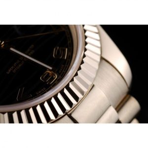 Super Clone Rolex Day-Date Gold Stainless Steel Ribbed Bezel Black Dial 41998 - Afbeelding 10