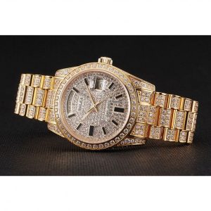 Super Clone Rolex Day-Date Yellow Gold Full Diamond Pave - Image 4