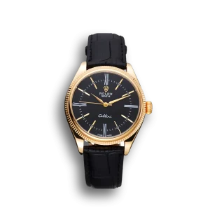 Rolex Cellini Black Dial Gold Case Black Leather Strap 622832