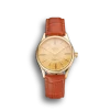 Super Clone Rolex Cellini Gold Dial Roman Numerals Gold Case Light Brown Leather Strap